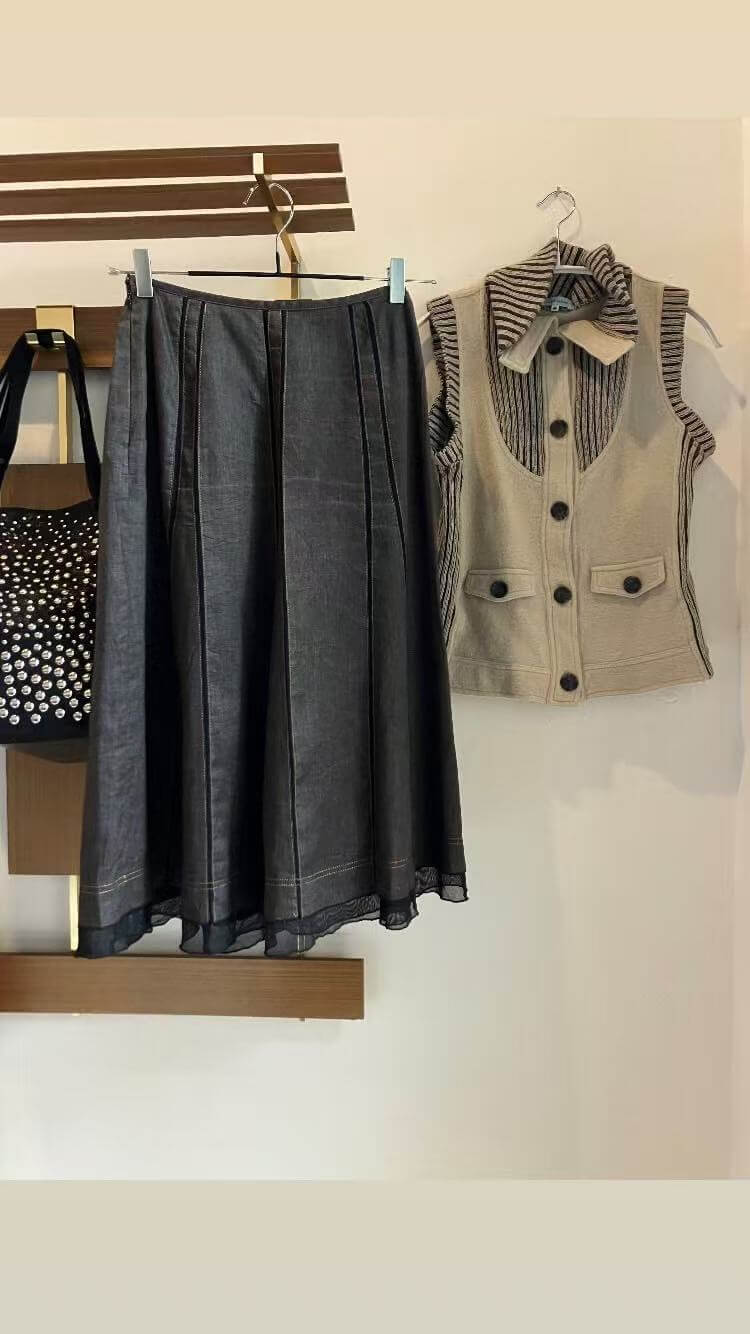 Black dress with grey waistcoat from the Seth Mater archive